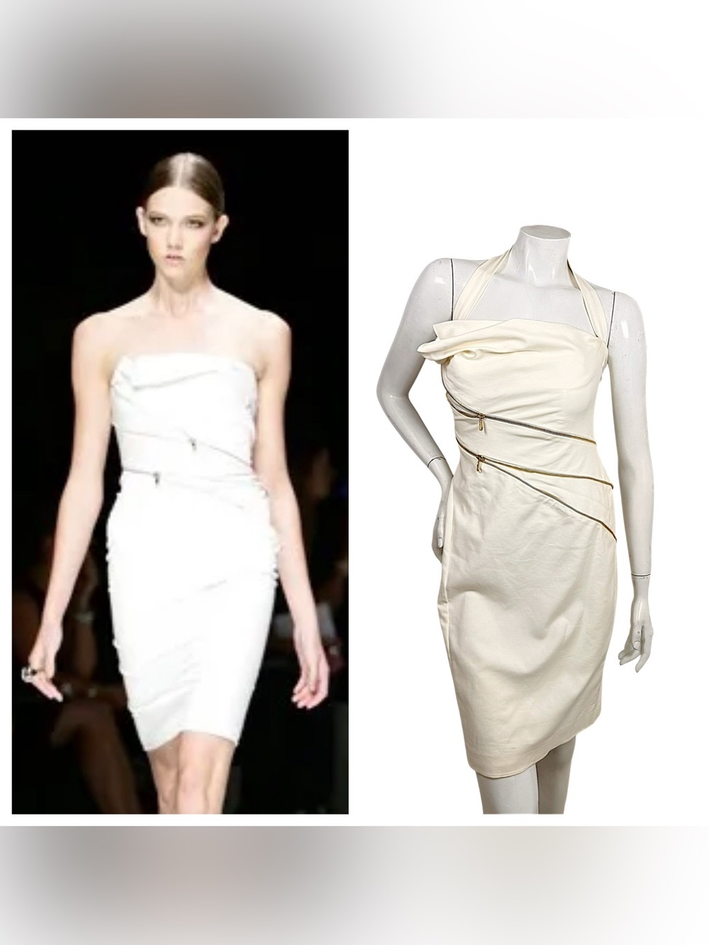 Versace SS 2009 Runway Ivory Zip Dress IT 42